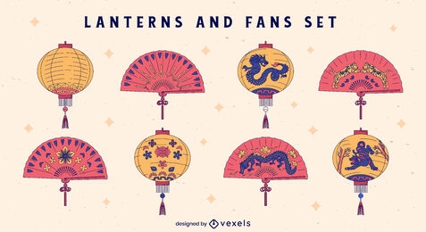 Chinese lanterns and fans set design
