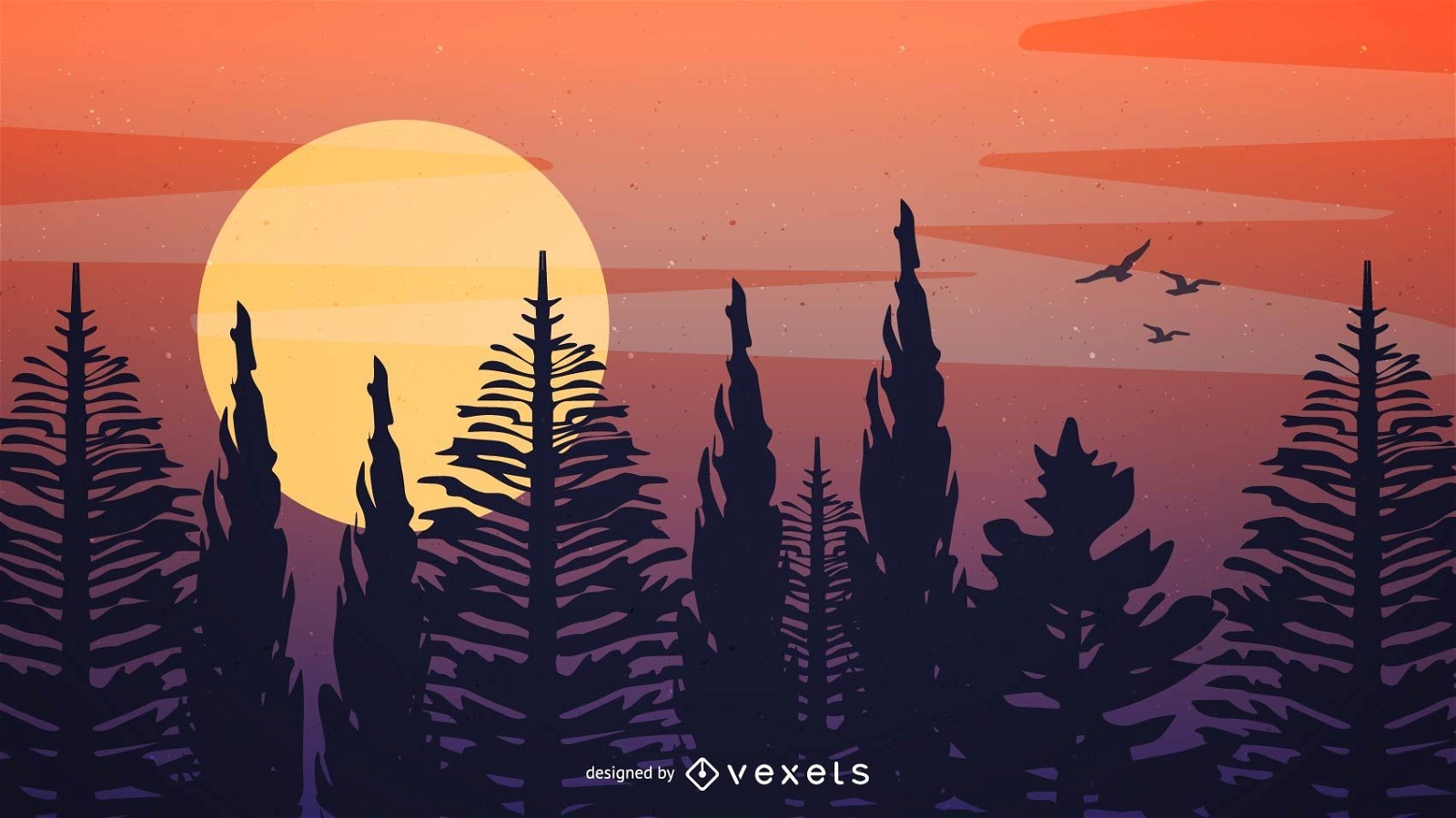 Sunset forest illustration design