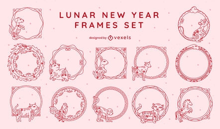 Lunar new year frames stroke set design