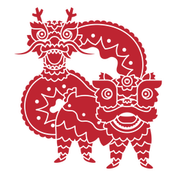 Chinês recortado dragão e leão geométrico Desenho PNG