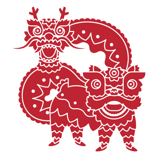 Chinese cut out dragon and lion geometric PNG Design