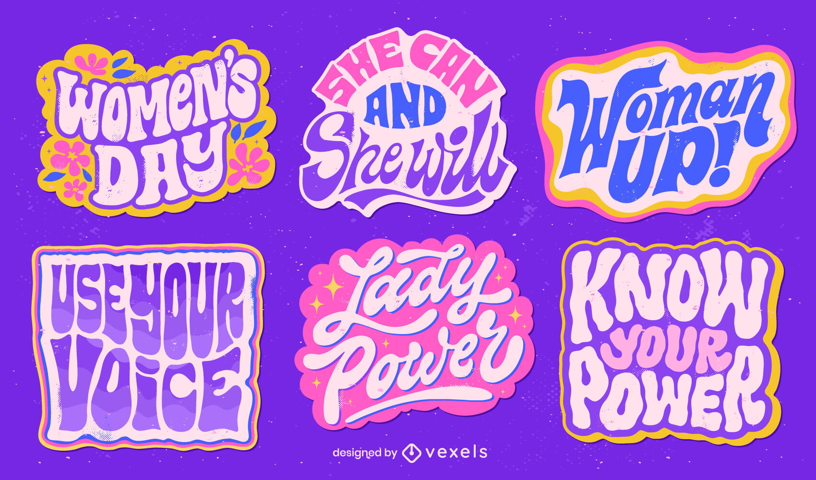 70's women's day lettering set