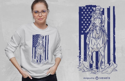 Cowgirl com design de t-shirt de bandeira americana