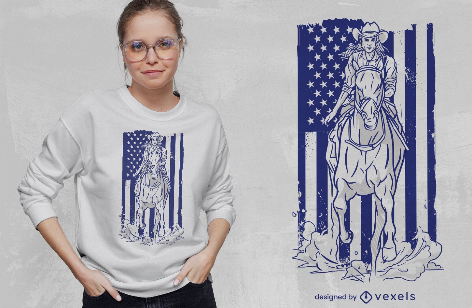 Cowgirl mit amerikanischem Flaggen-T-Shirt-Design