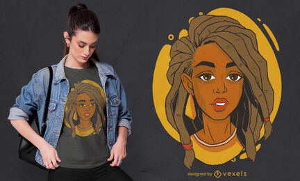Menina africana negra com design de t-shirt de tranças