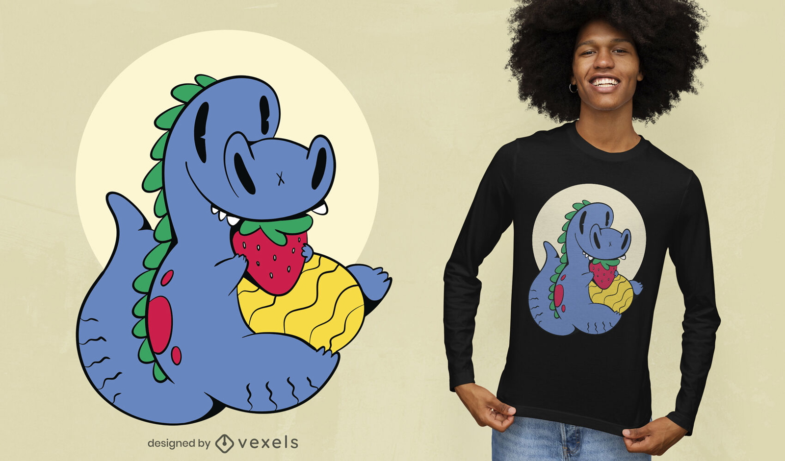 T-rex dinosaur eating strawberry t-shirt design