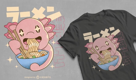 Design de camiseta de comida axolotl comendo ramen