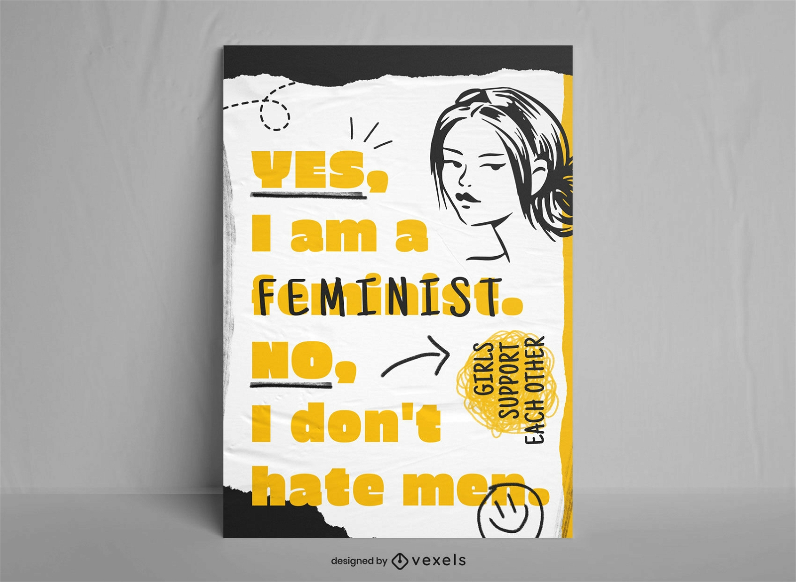 Diseño de cartel psd de cita feminista