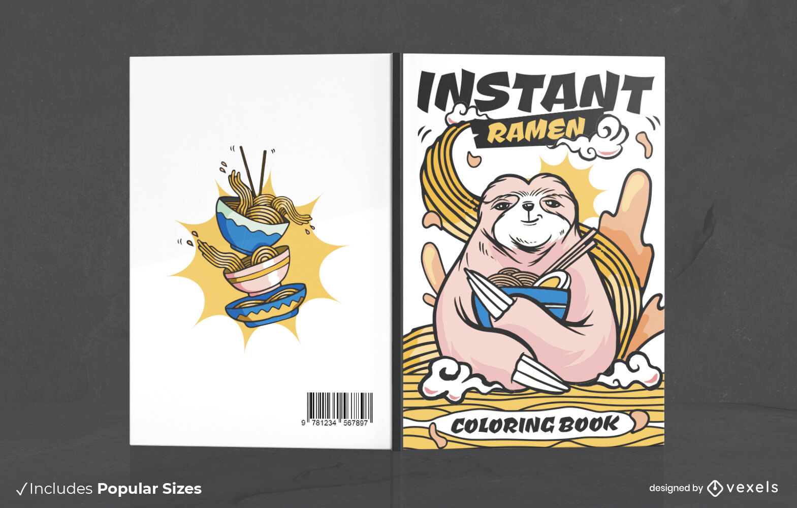 Instant ramen sloth book cover design