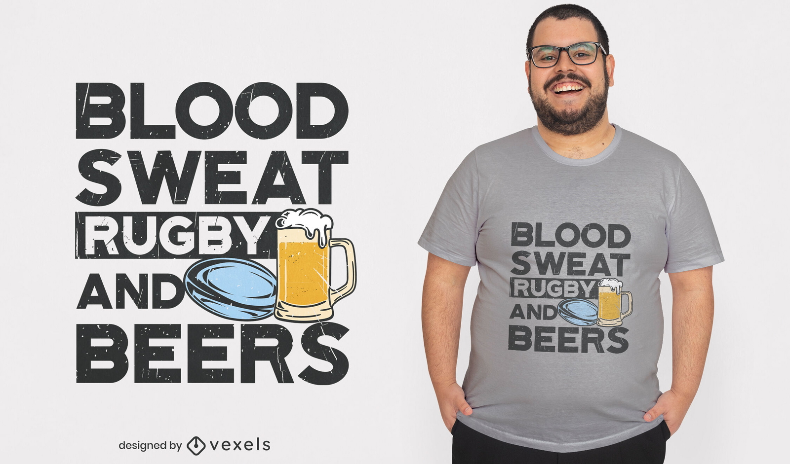 Diseño de camiseta de rugby sport y cervezas.