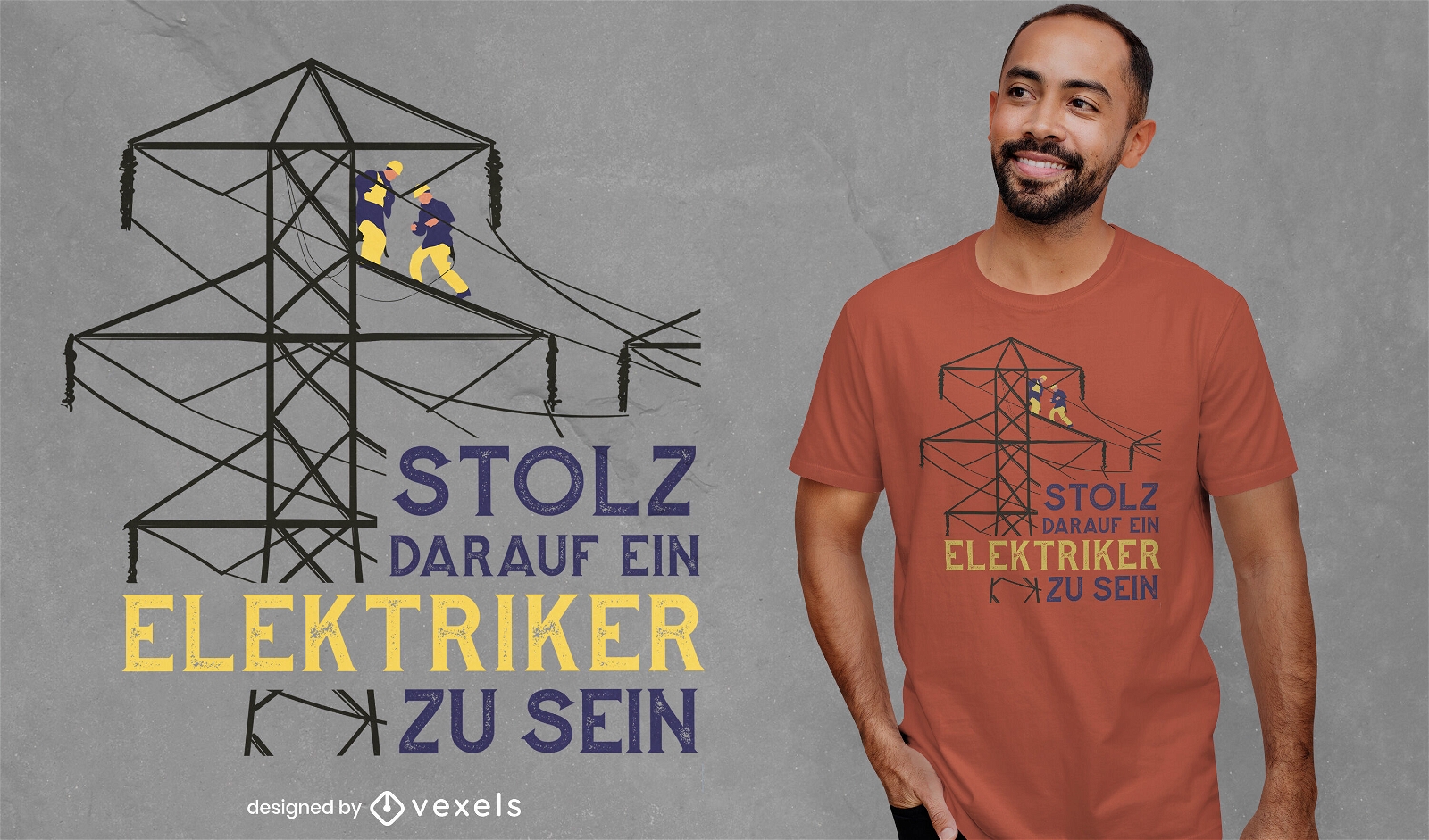 Eletricistas trabalhando no design de camisetas de fios