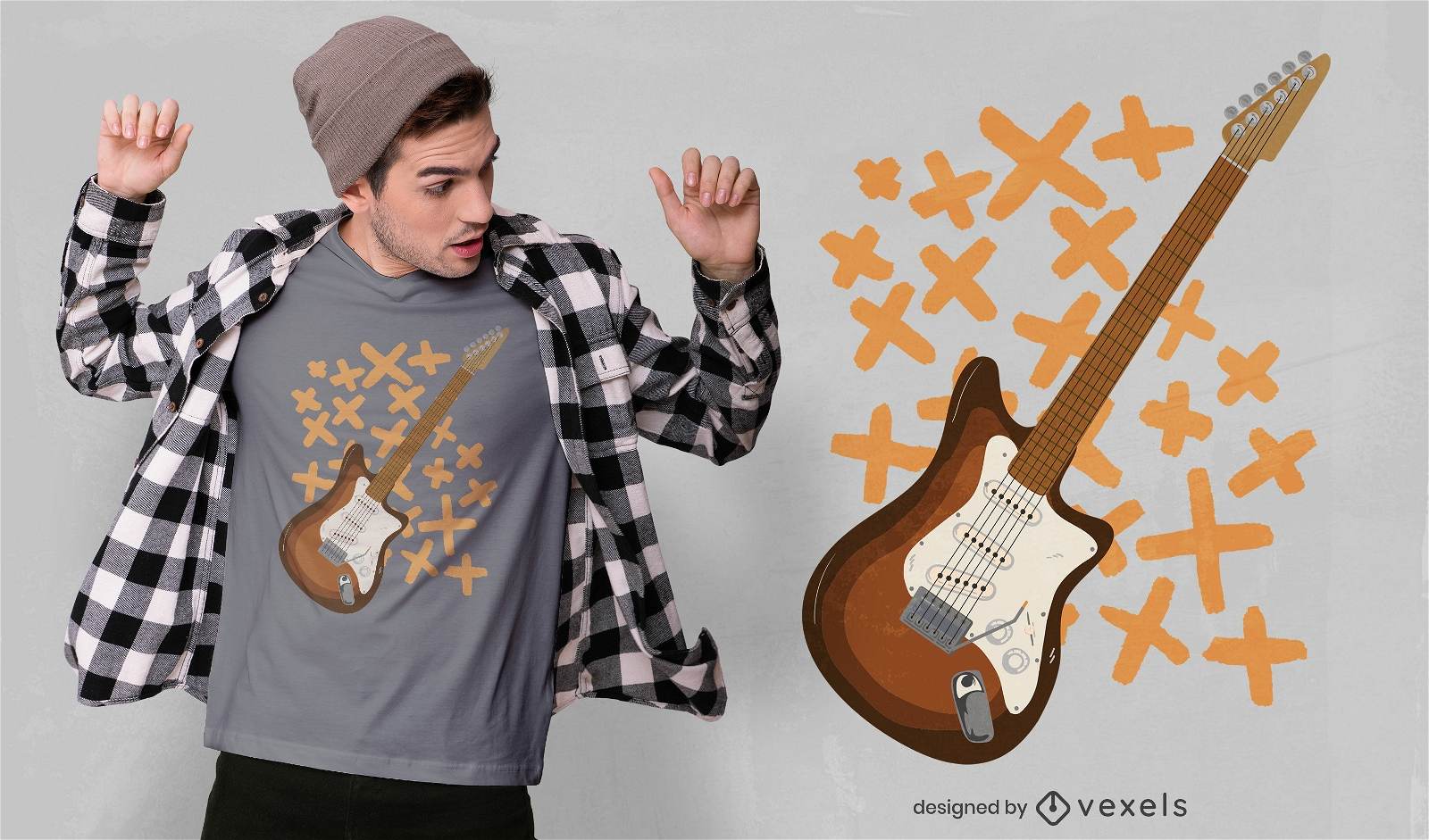 Diseño de camiseta de instrumento musical de guitarra eléctrica.