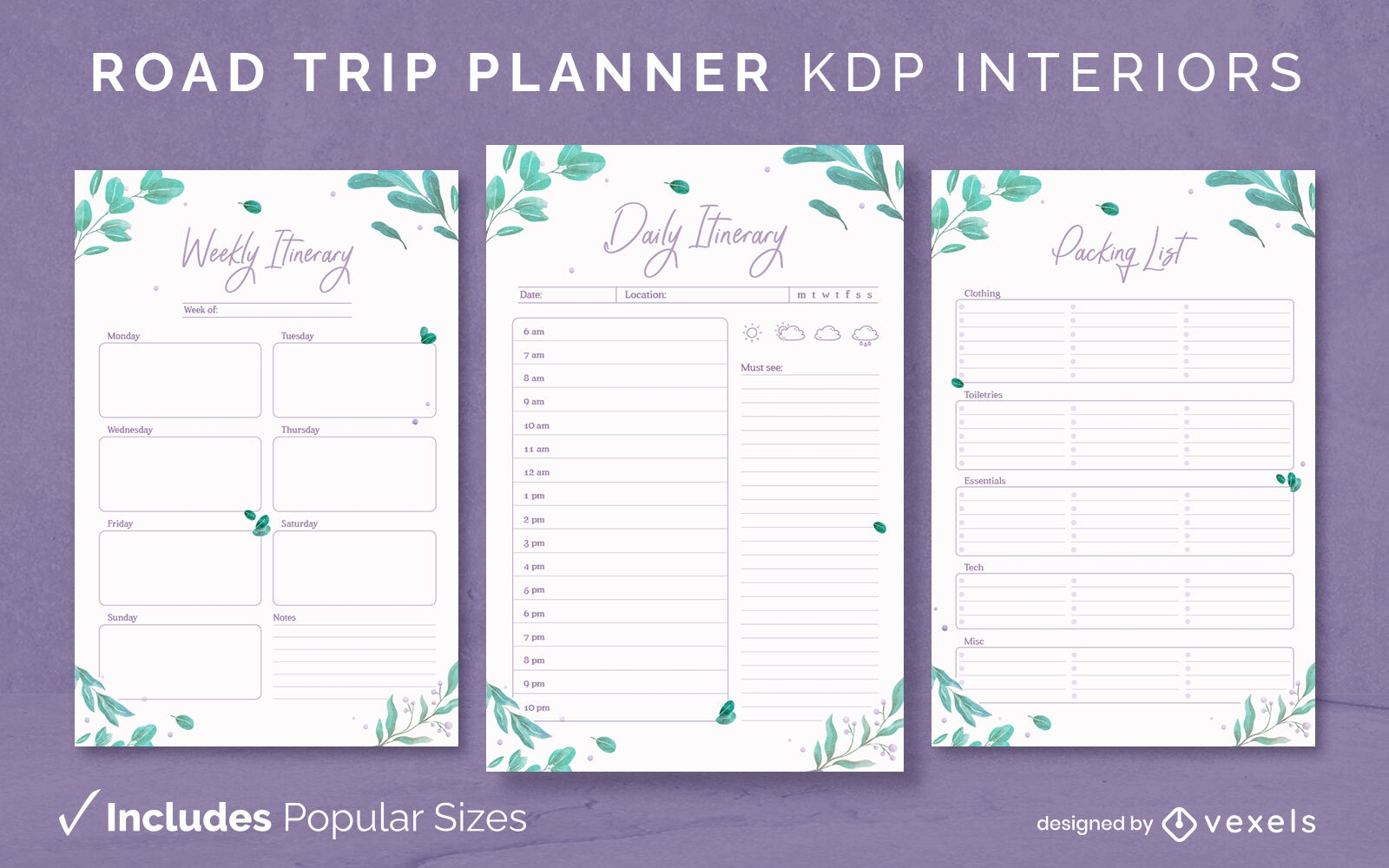Road trip planner leaves Design Template KDP