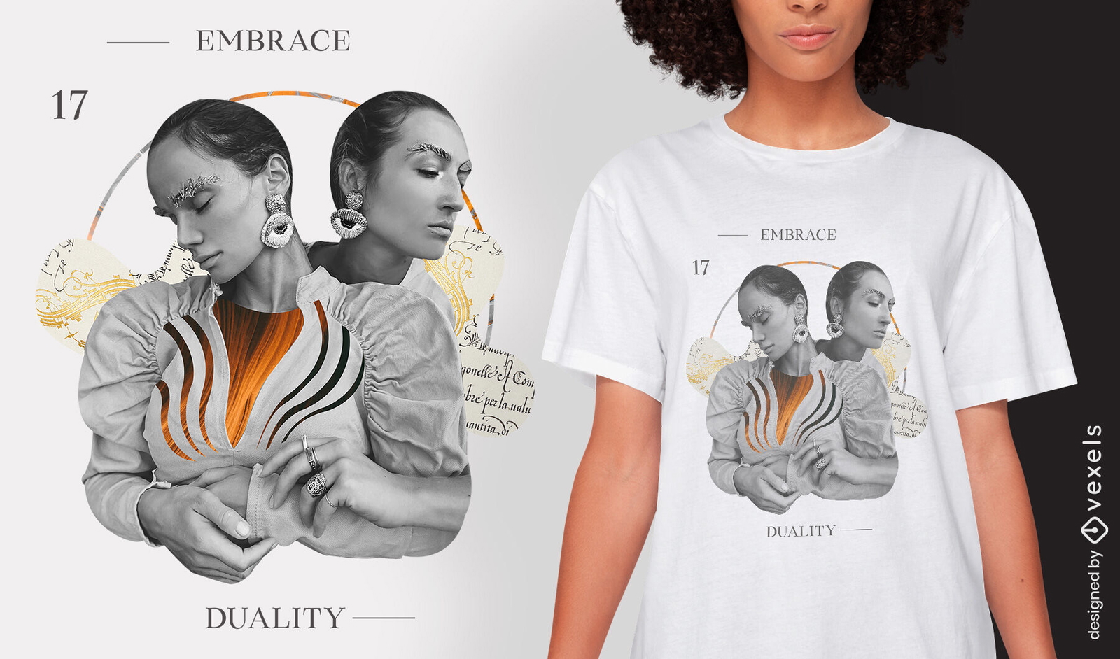 Collage de mujer elegante diseño de camiseta psd