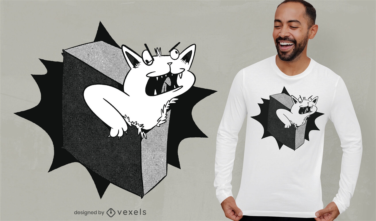 Diseño de camiseta de gato loco en caja.