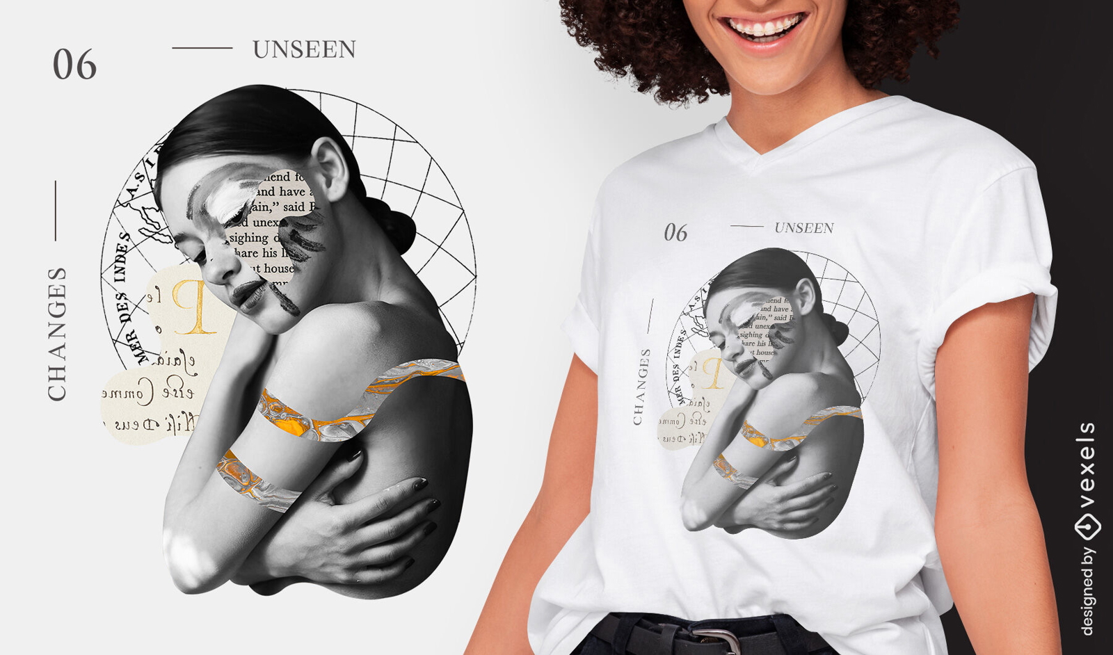 Mujer abrazándose a sí misma diseño de camiseta psd