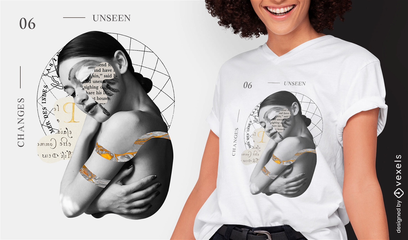 Mujer abrazando a herslef diseño de camiseta psd
