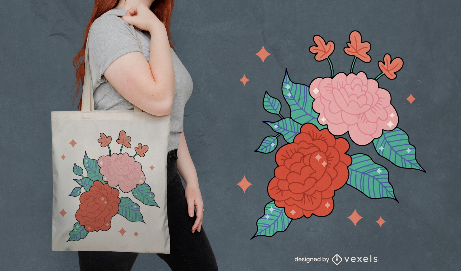 Diseño lindo de la bolsa de asas de rosas