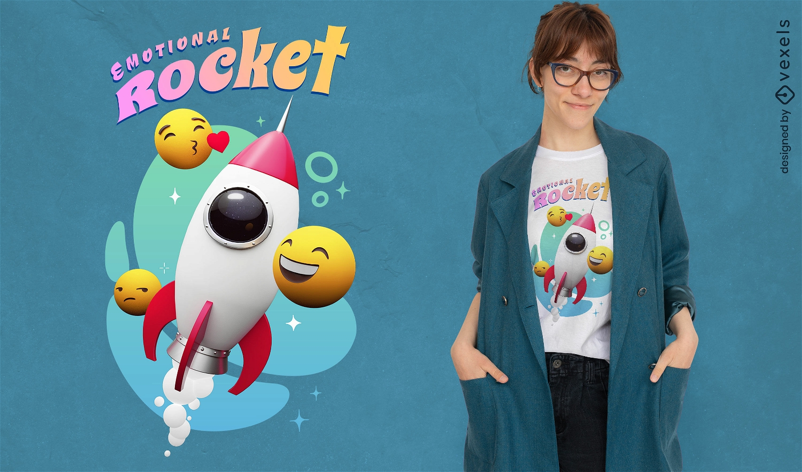 Emoji und Rakete zitieren PSD-T-Shirt-Design