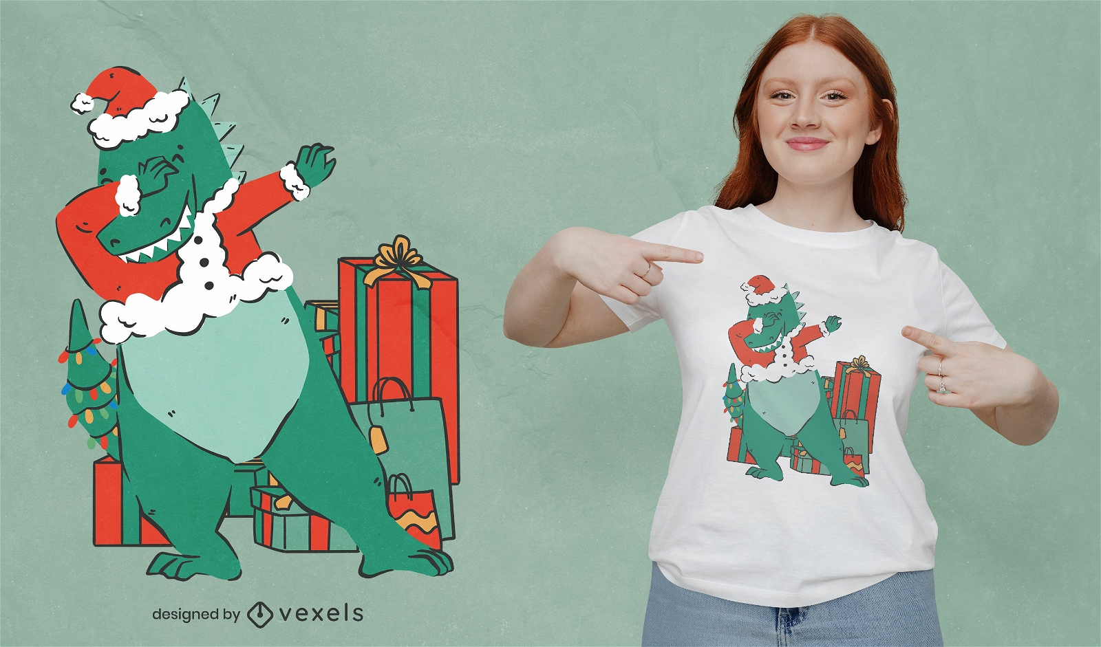 Dinosaur and christmas presents t-shirt design