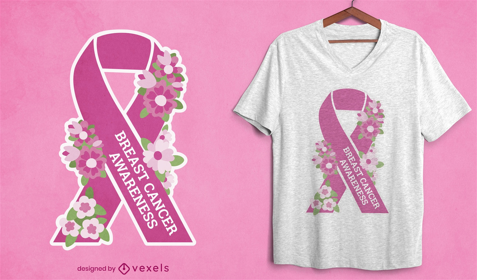 T-Shirt-Design mit Brustkrebsbewusstseinsband