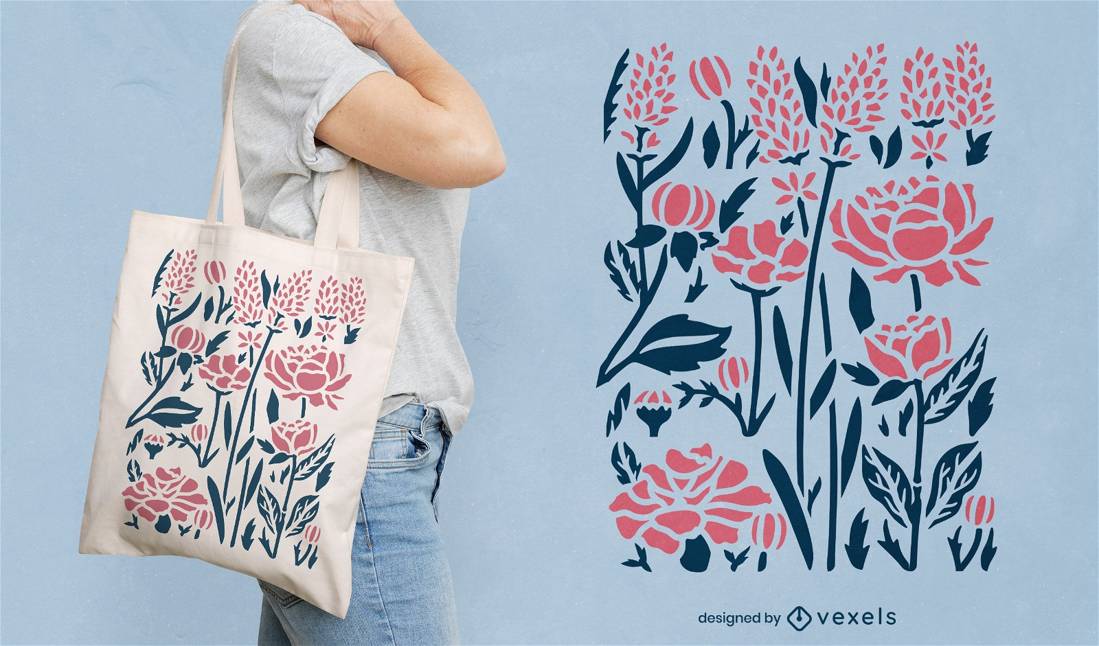 Cut out pink flowers tote bag design