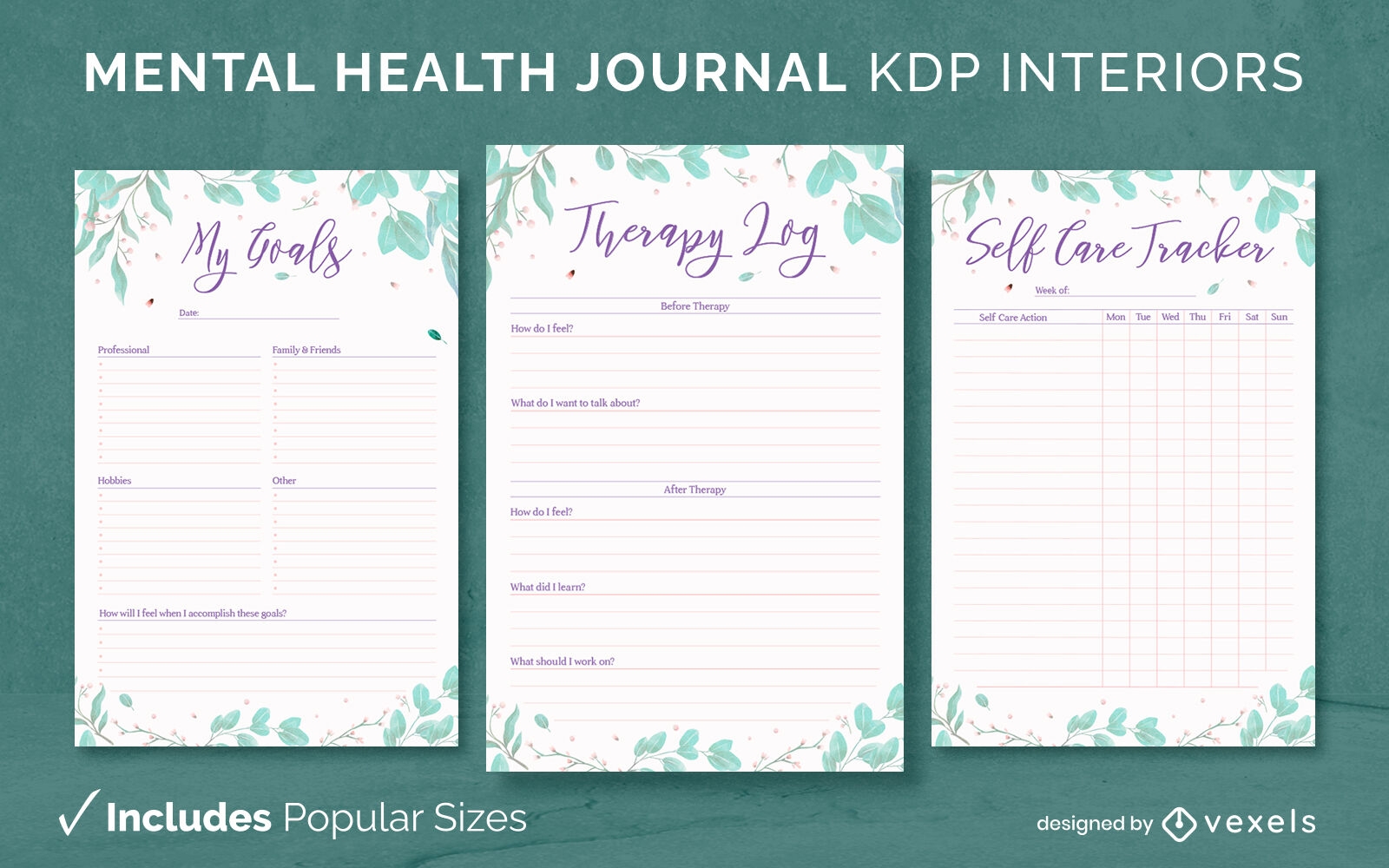 Mental health floral journal Design Template KDP
