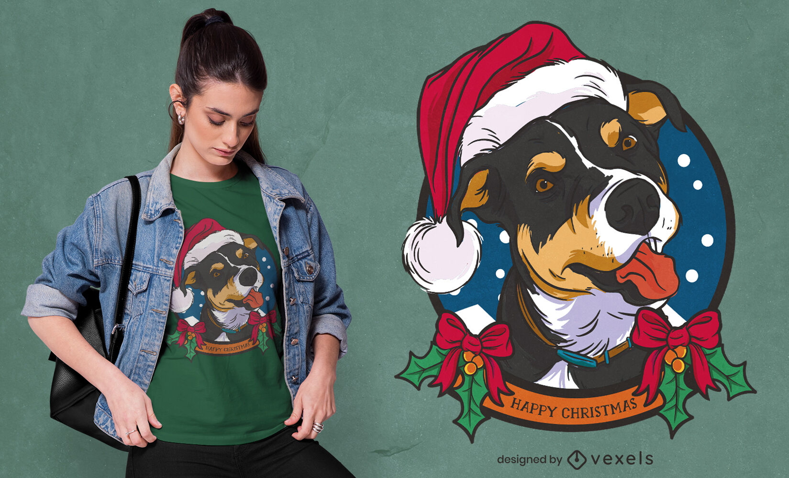 Cão de Natal com design de t-shirt de chapéu
