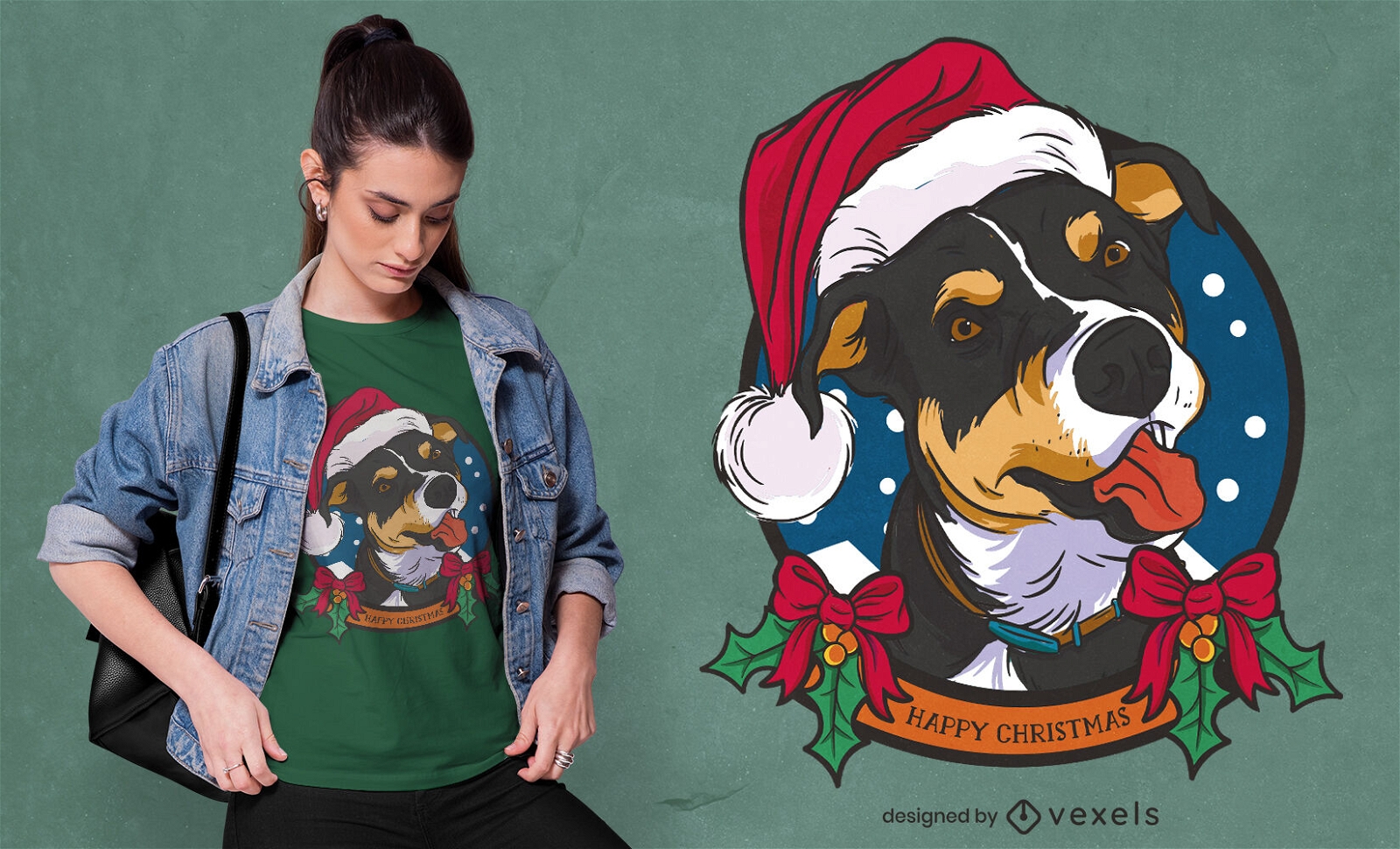Christmas dog with hat t-shirt design