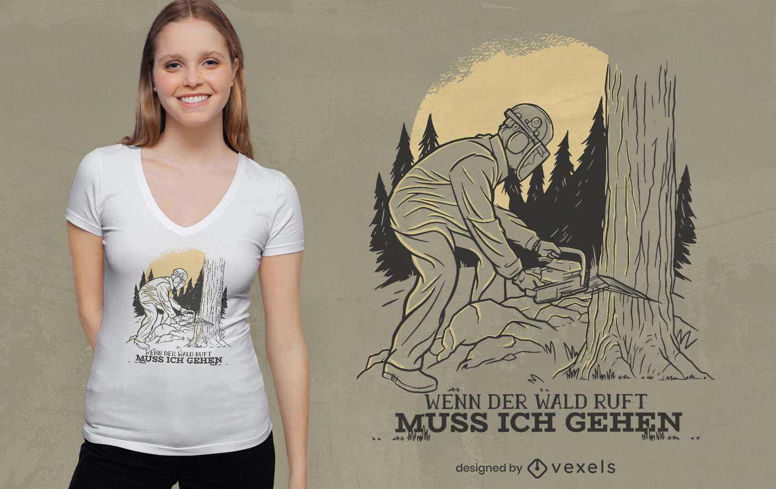 Holzfäller, der Baumt-shirt Entwurf schneidet