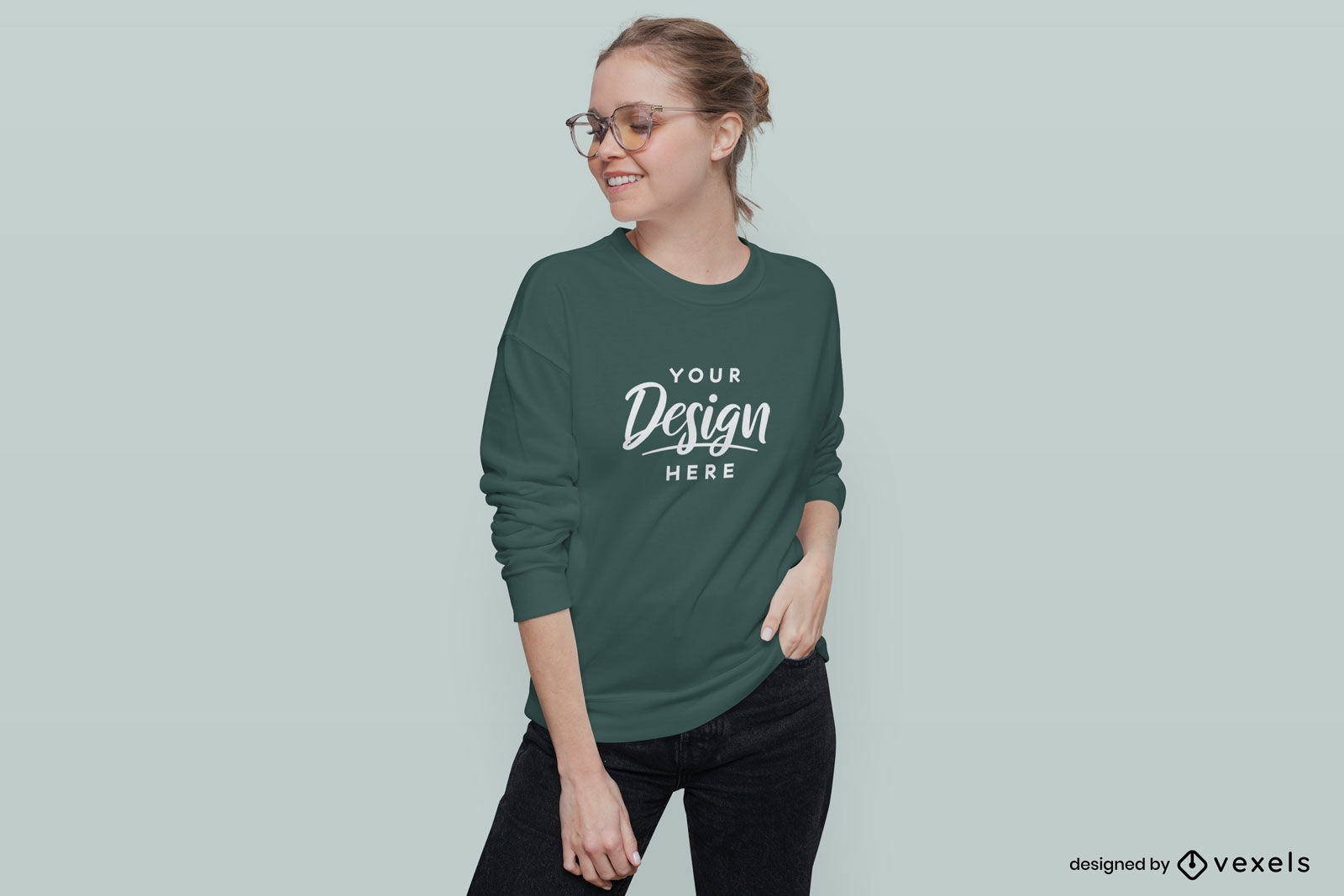 Mädchen mit Brillen-Sweatshirt-Mockup-Design