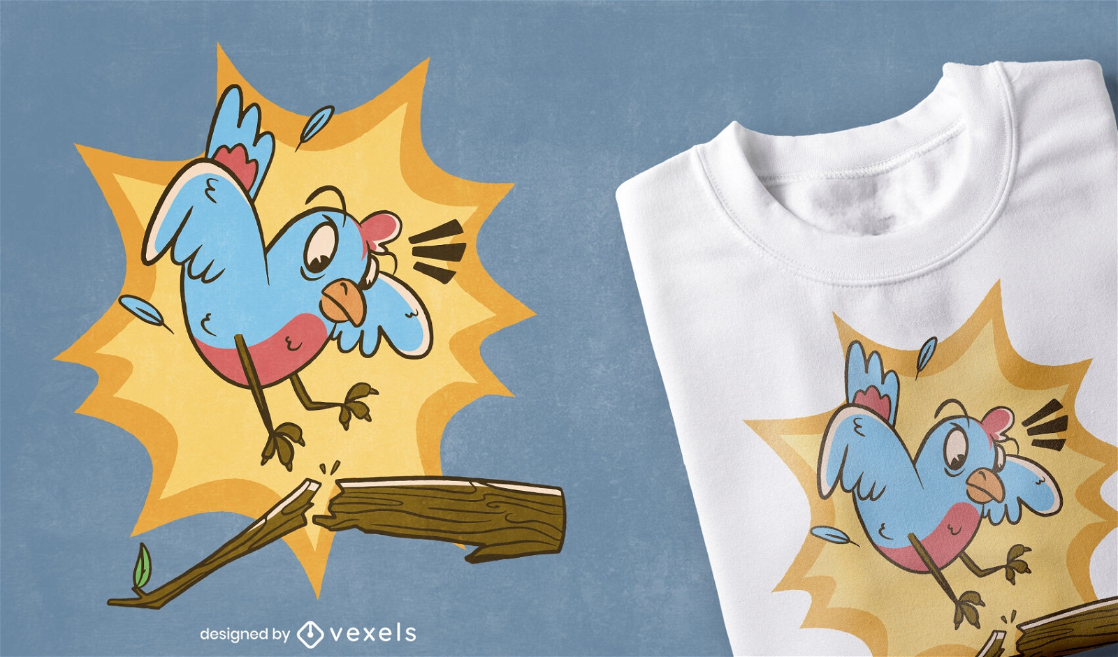 Cartoon-Vogel auf gebrochenem Ast-T-Shirt-Design