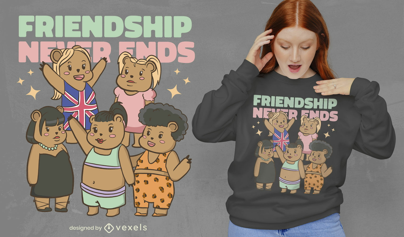 Dise?o de camiseta con cita de osos de amistad.