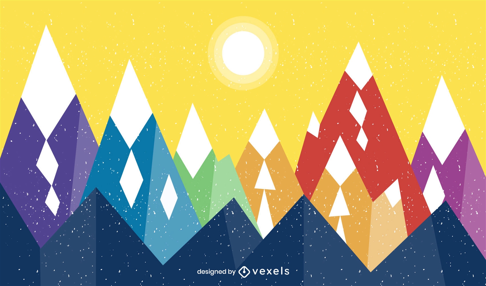 Projeto colorido da ilustração da paisagem das montanhas