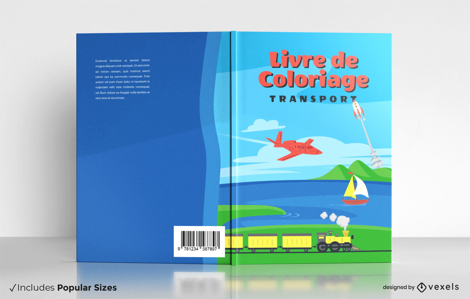 Design de capa de livro de colorir de transporte