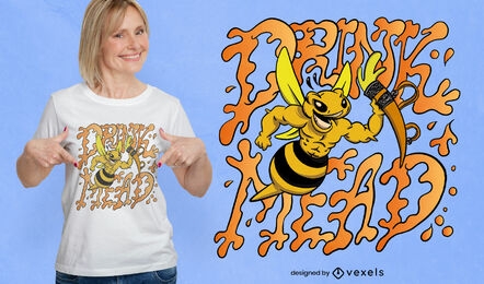 Diseño de camiseta de abeja de dibujos animados bebiendo cerveza