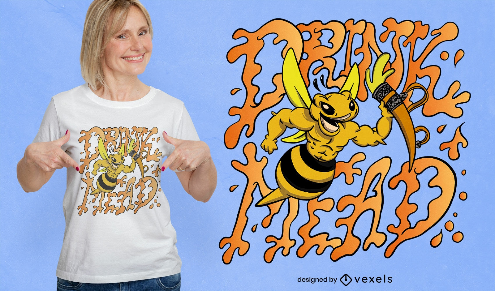 Cartoon bee drinking beer t-shirt design