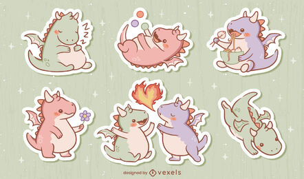 Conjunto de pegatinas de dragón kawaii