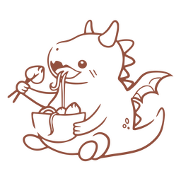 Baby dragon kawaii stroke eating noodles PNG Design Transparent PNG