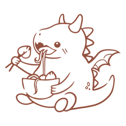 Baby dragon kawaii trazo comiendo fideos Diseño PNG