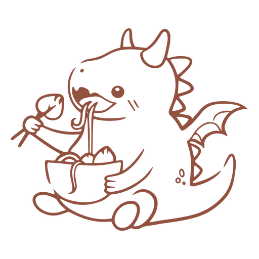 Bebê dragão kawaii derrame comendo macarrão Desenho PNG