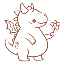 Bebé dragón kawaii trazo flor