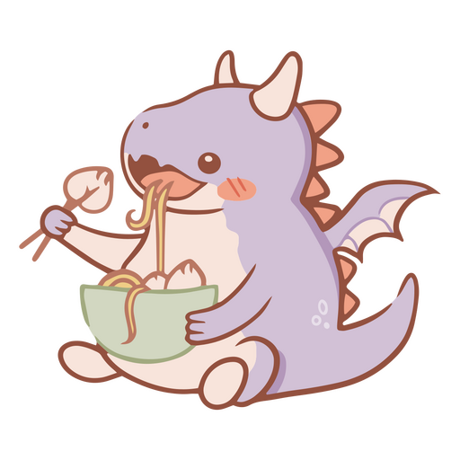 Bebê dragão kawaii comendo macarrão Desenho PNG