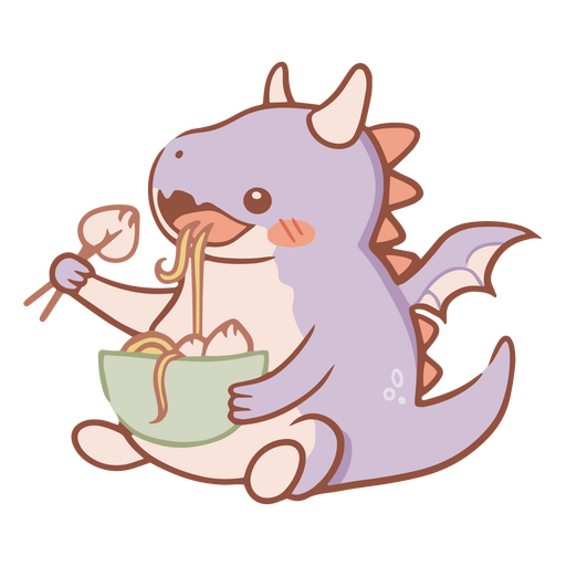 Bebé dragón kawaii comiendo fideos Diseño PNG