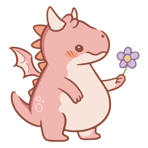 Bebé dragón kawaii flor Diseño PNG