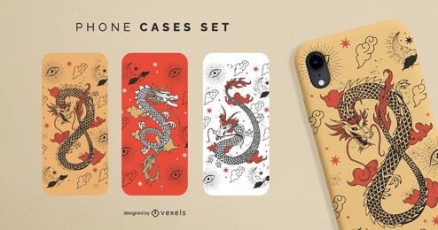Detailed dragon phone cases set