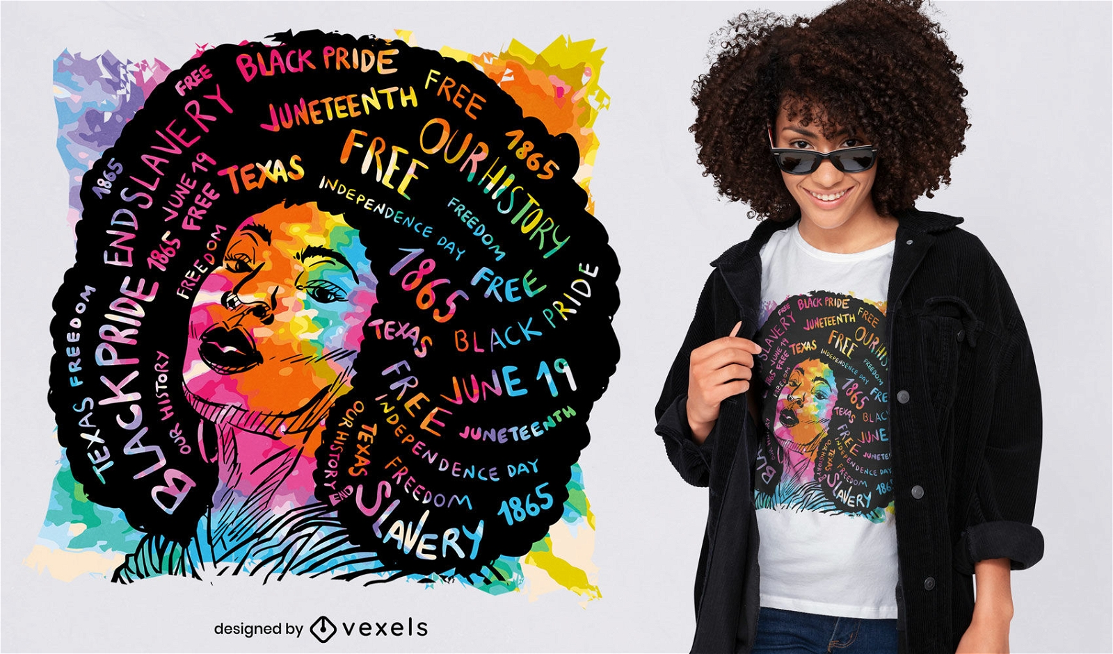 Schwarzes Mädchen mit Afro-Aquarell-T-Shirt-Design