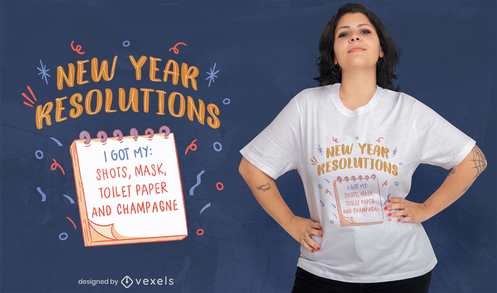 Design engraçado de camisetas com resoluções de ano novo