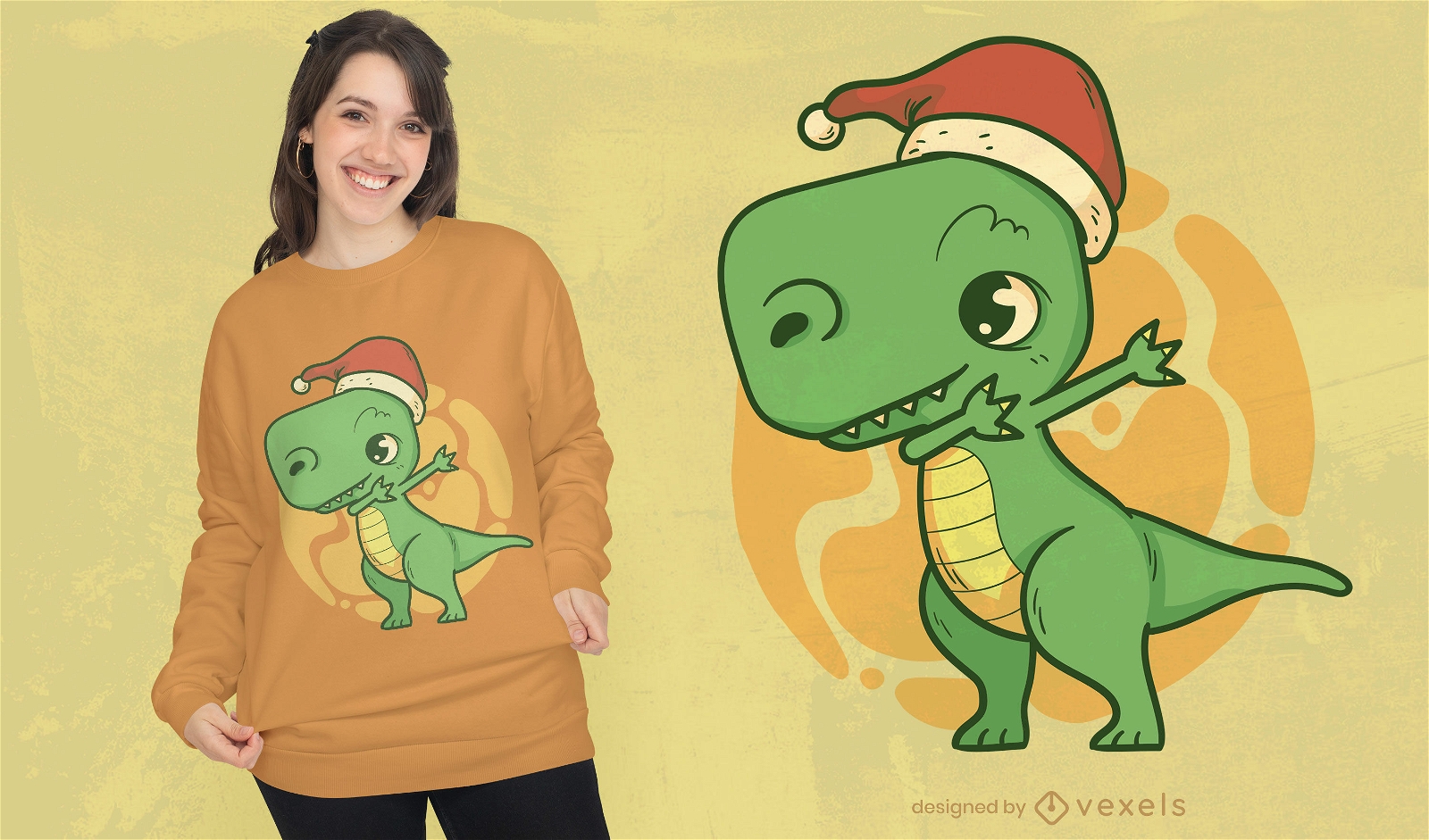Design de t-shirt com dinossauro t-rex de Natal