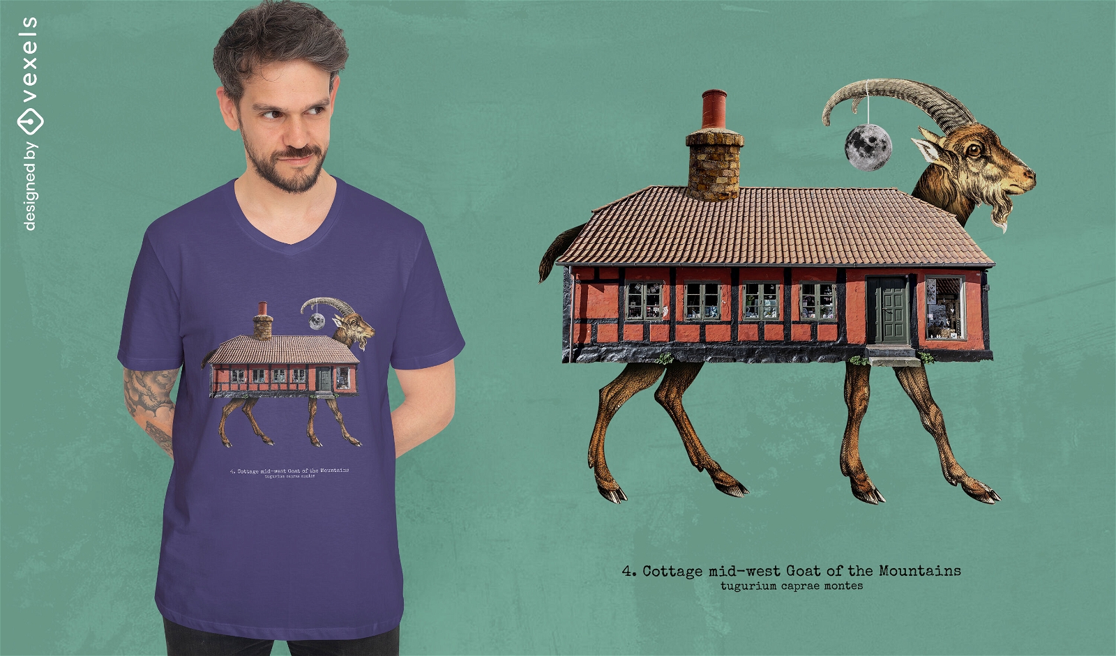 Goat animal house building t-shirt psd